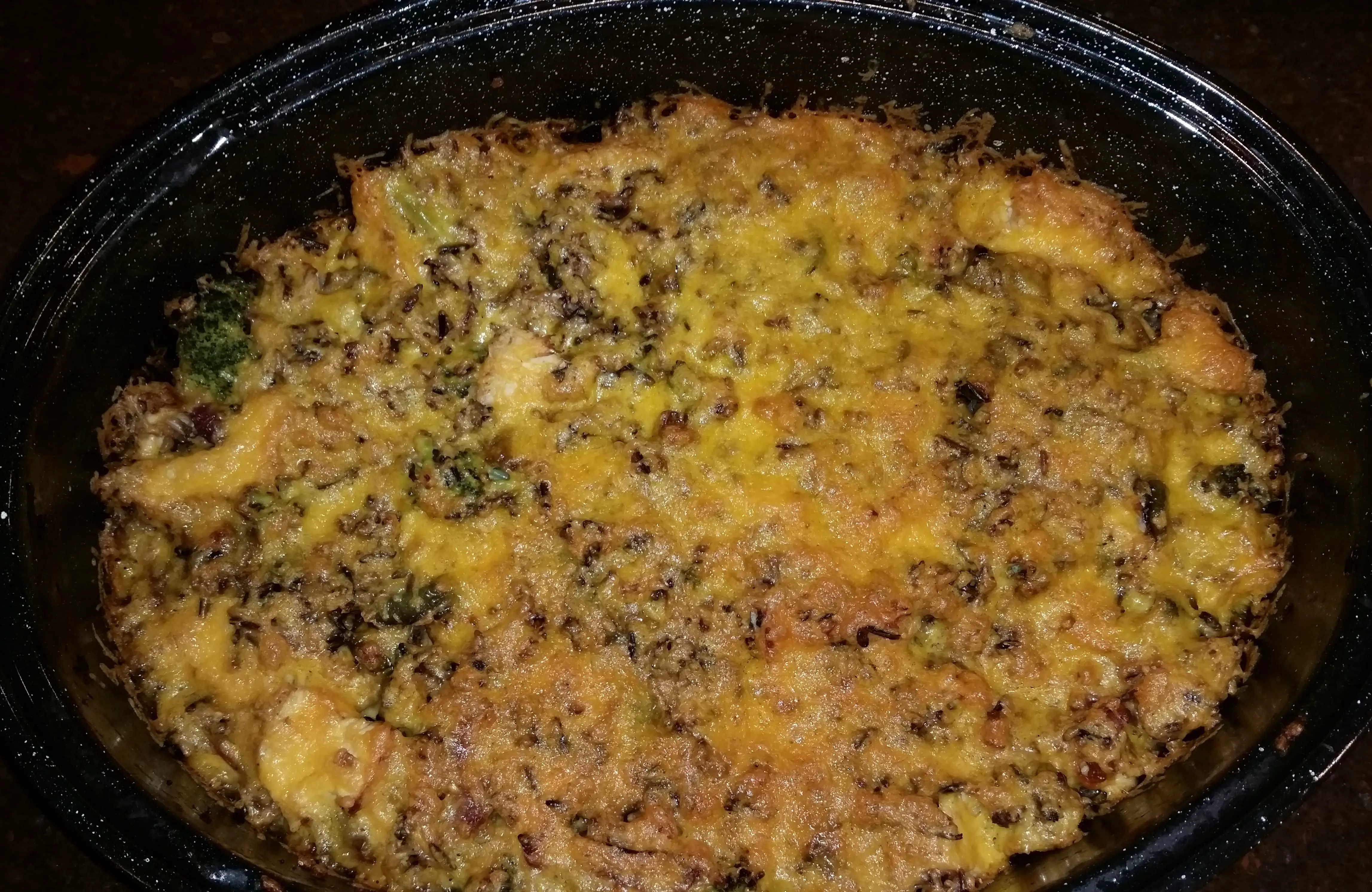 rice chicken vegetables and cheese casserole ready to eat