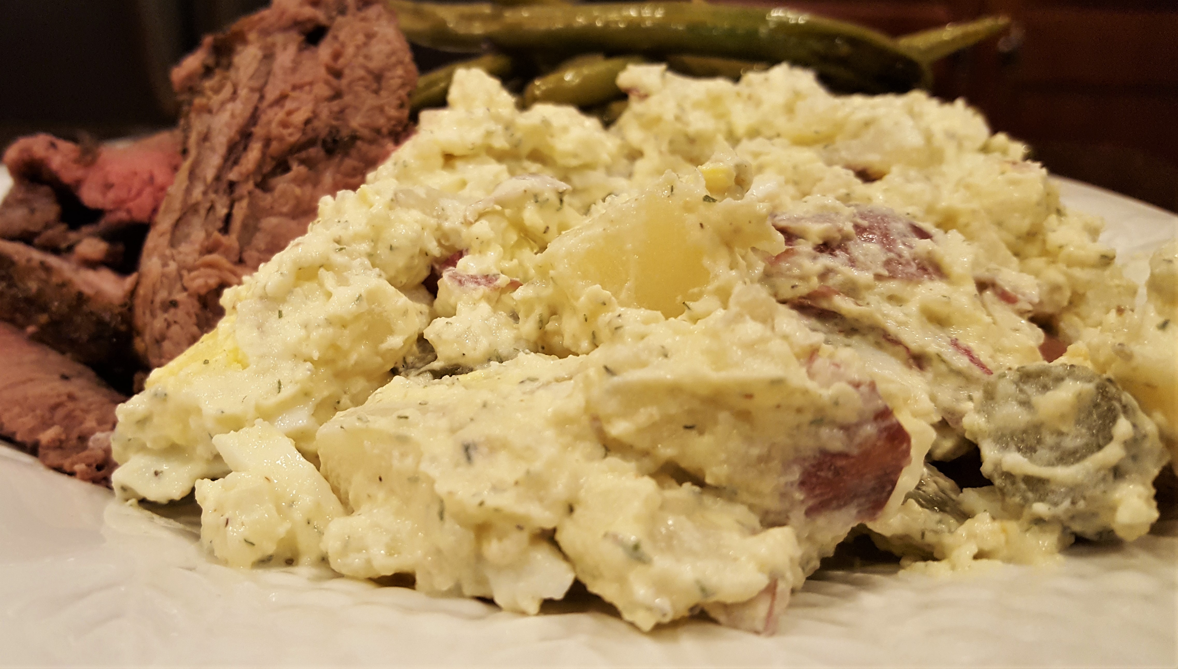 Delicious, Creamy, Dijon Red Potato Salad with Sweet Gherkins! red potato salad
