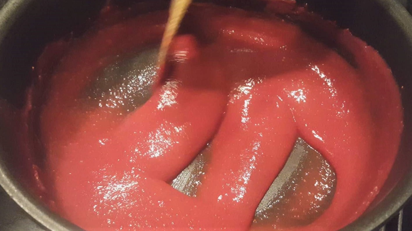 Strawberry Puree Reduction for Strawberry Banana Cake! strawberry puree