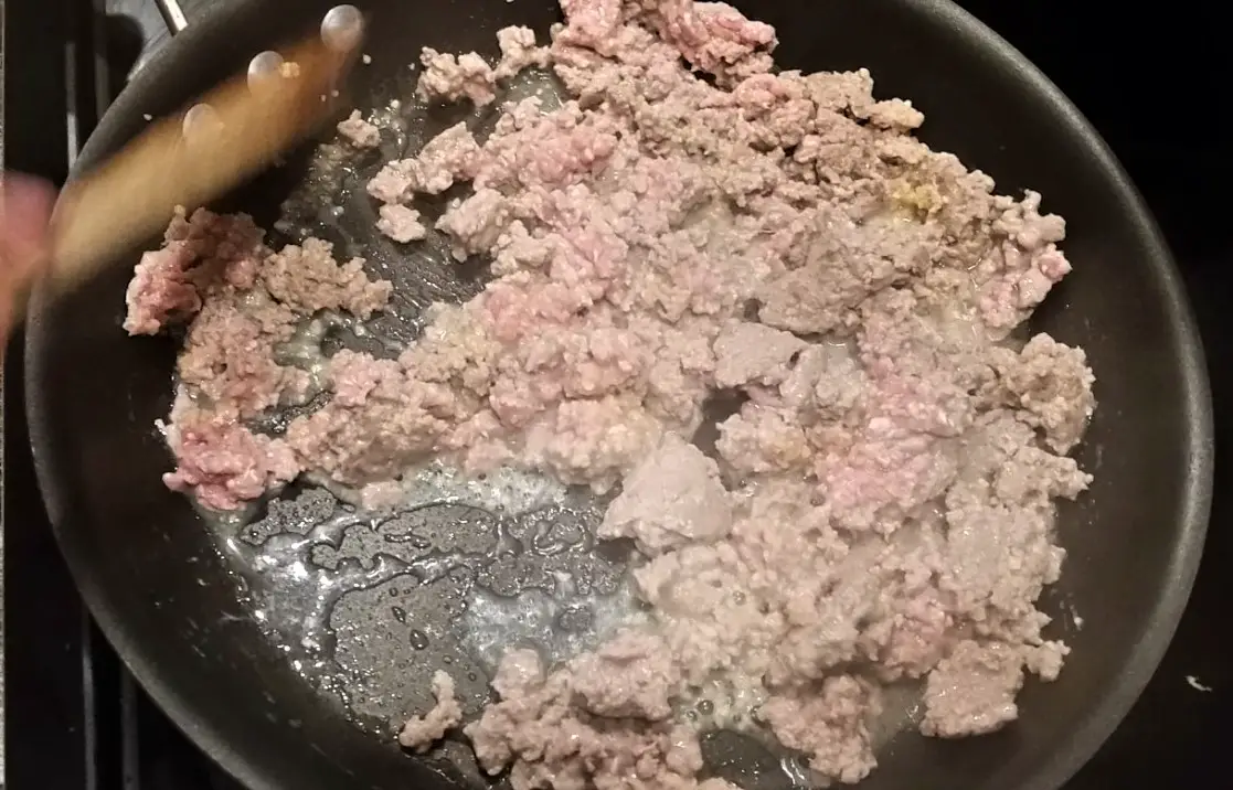 Browning the Ground Turkey for Quiche crustless quiche
