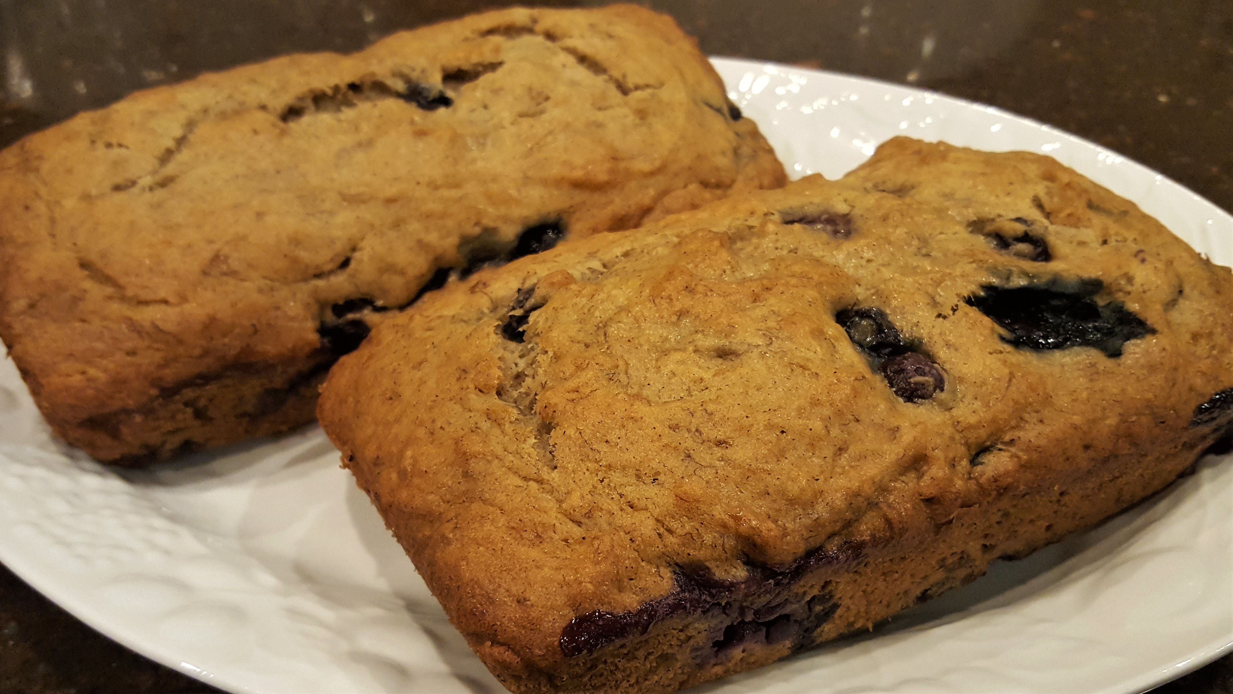 Moist Blueberry Banana Cake Bread cooled and ready to eat! Blueberry bread