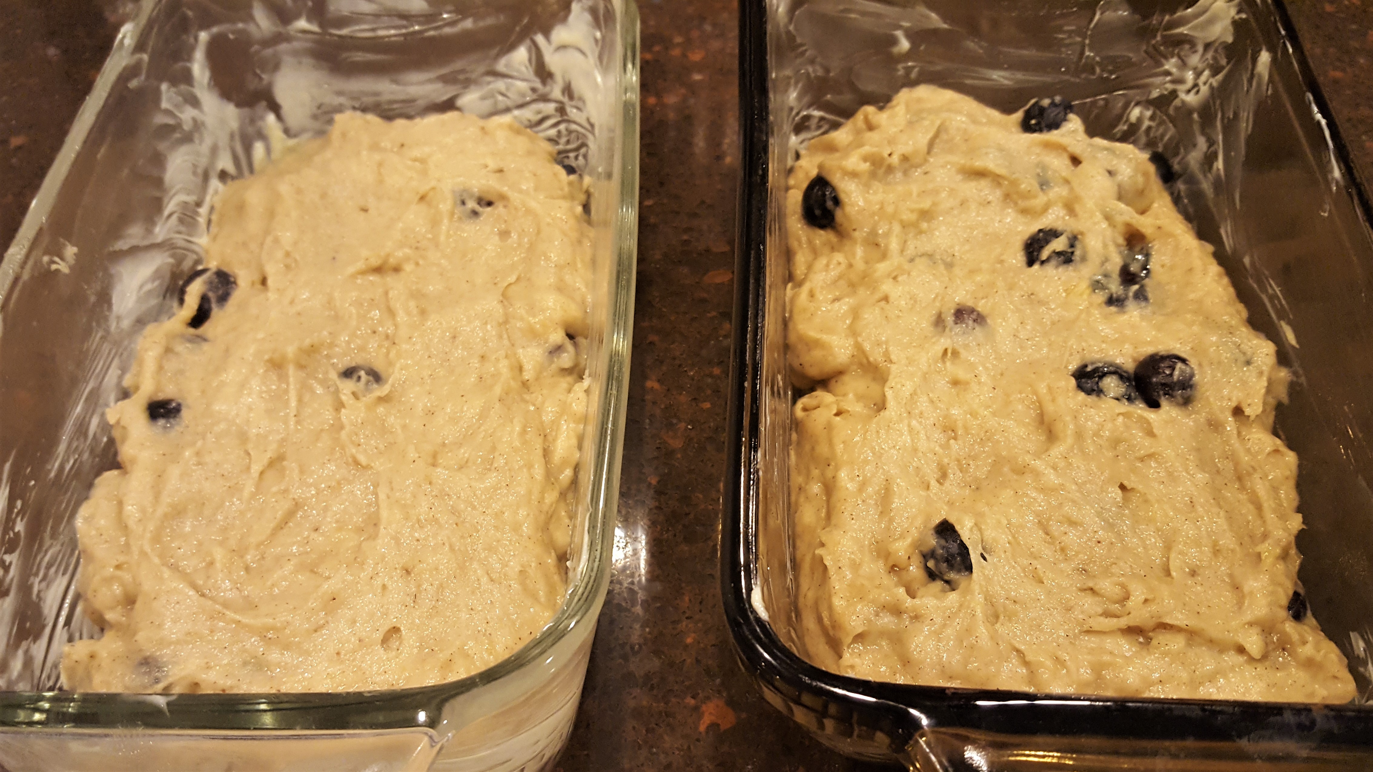 Moist Blueberry Banana Cake Bread Ready for Oven! blueberry bread