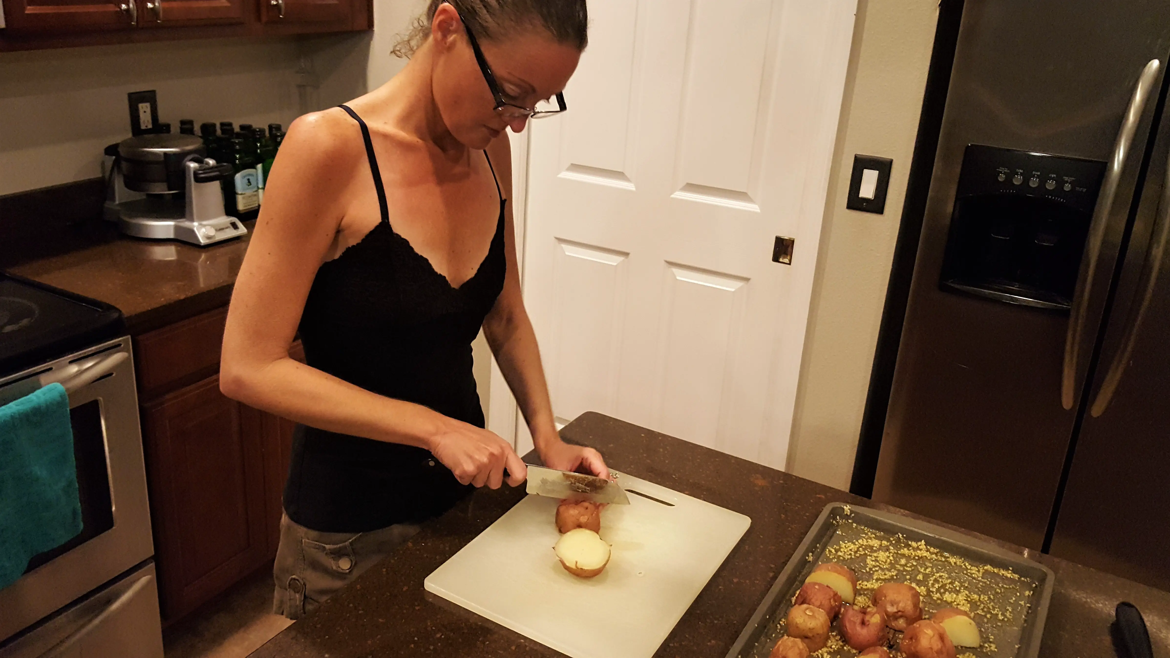 cutting potatoes for smashed potatoes