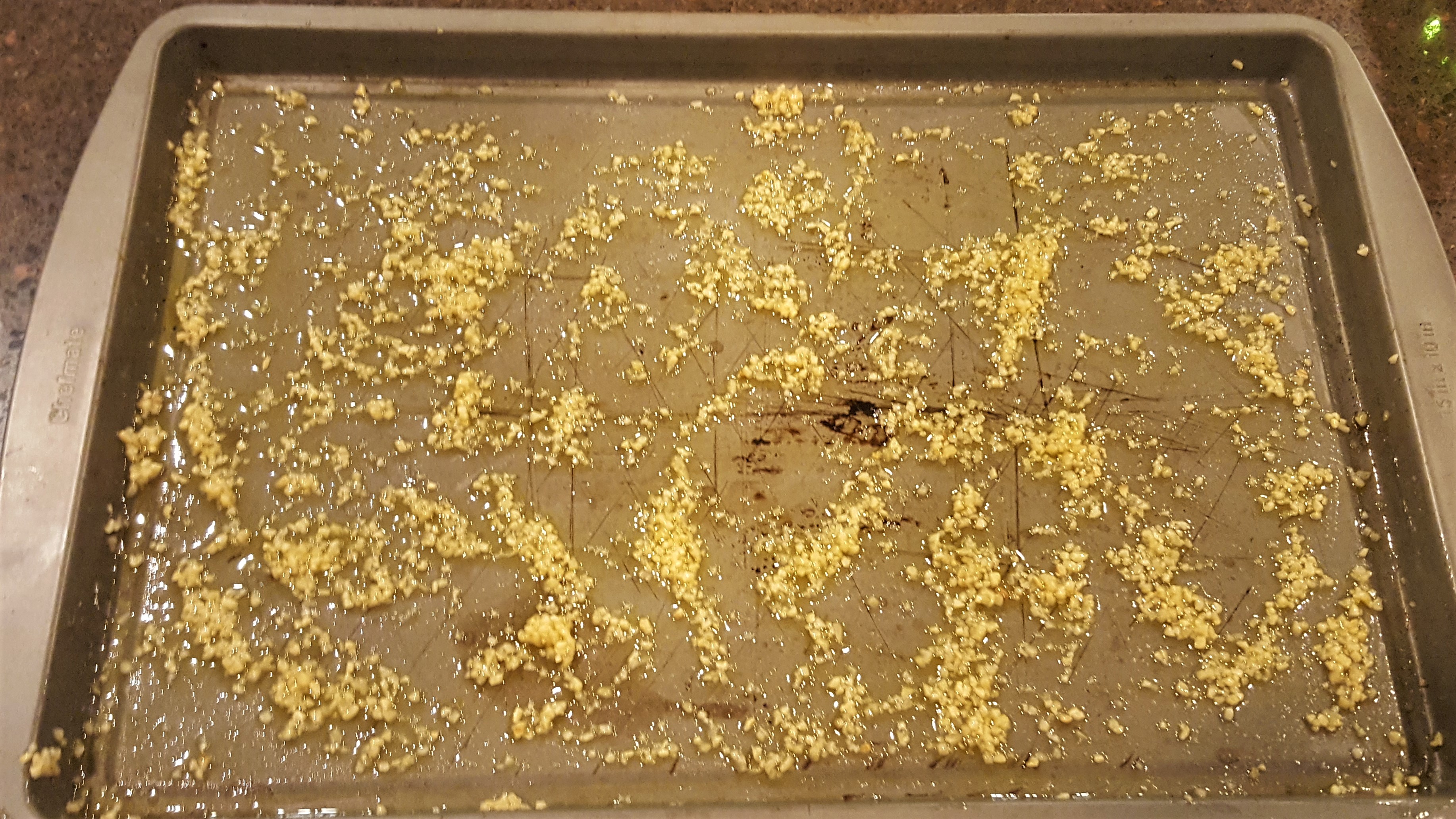 baking sheet ready for smashed garlic lemon crispy potatoes