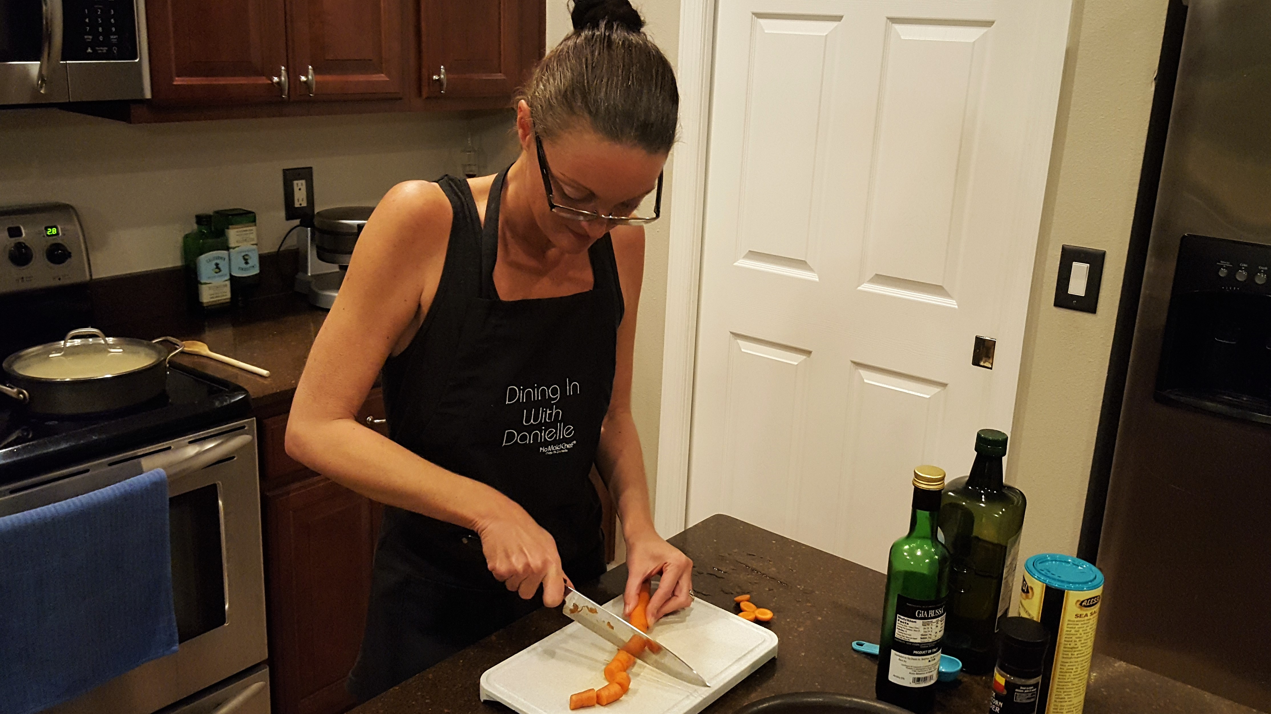 Cutting up the carrots to be Oven Roasted - Dining in with Danielle