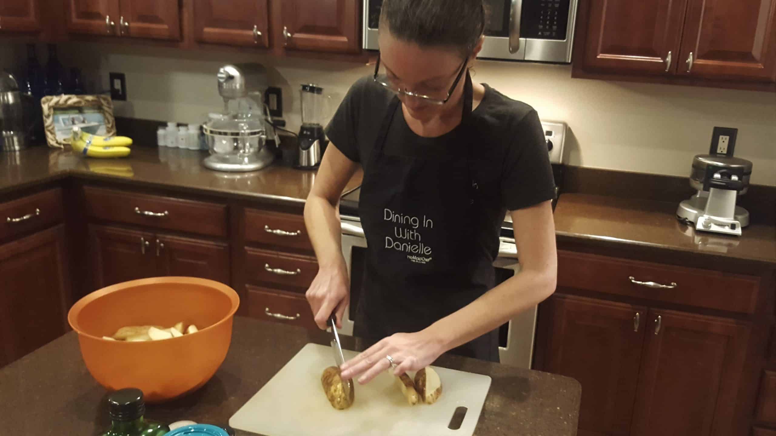 How we cut up our potatoes for Cheesy Crispy Fries - Dining in with Danielle