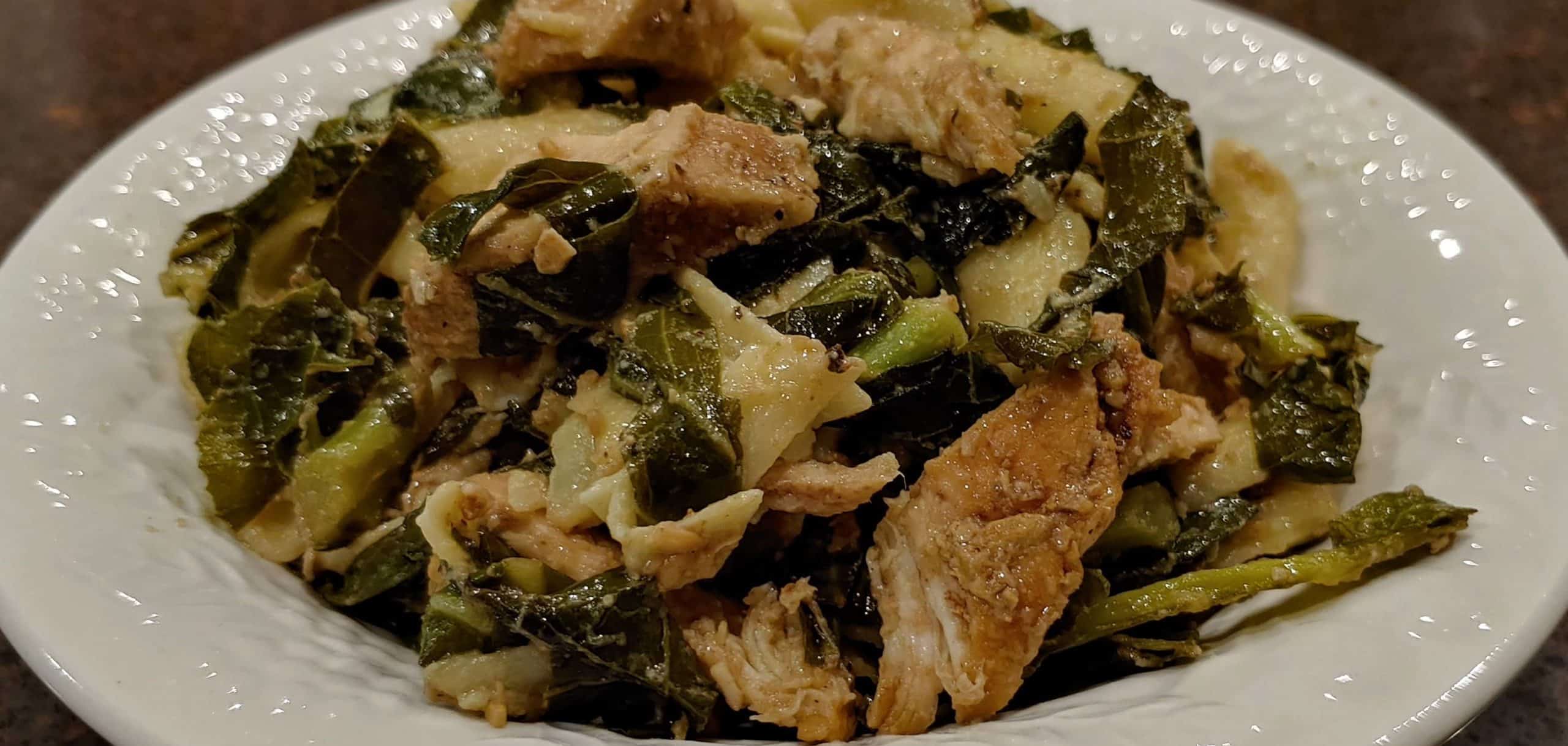 Delicious Roasted Chicken and Collard Greens Tossed with Pasta! Chicken Pasta Dinner - Dining in with Danielle