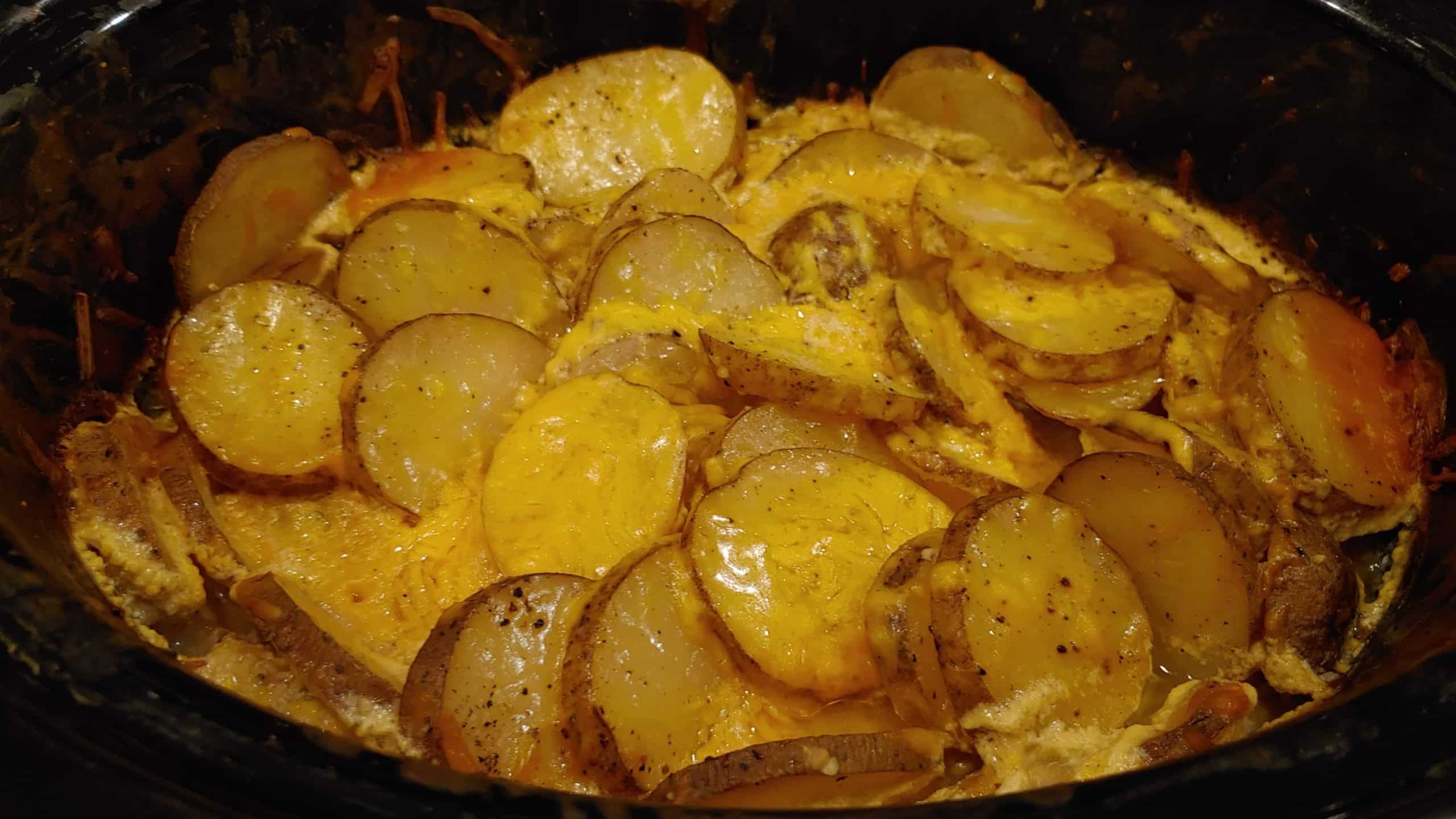 Hearty Potatoes Smothered in Cheese and Sauce in the Slow Cooker! Scalloped Potatoes - Dining in with Danielle
