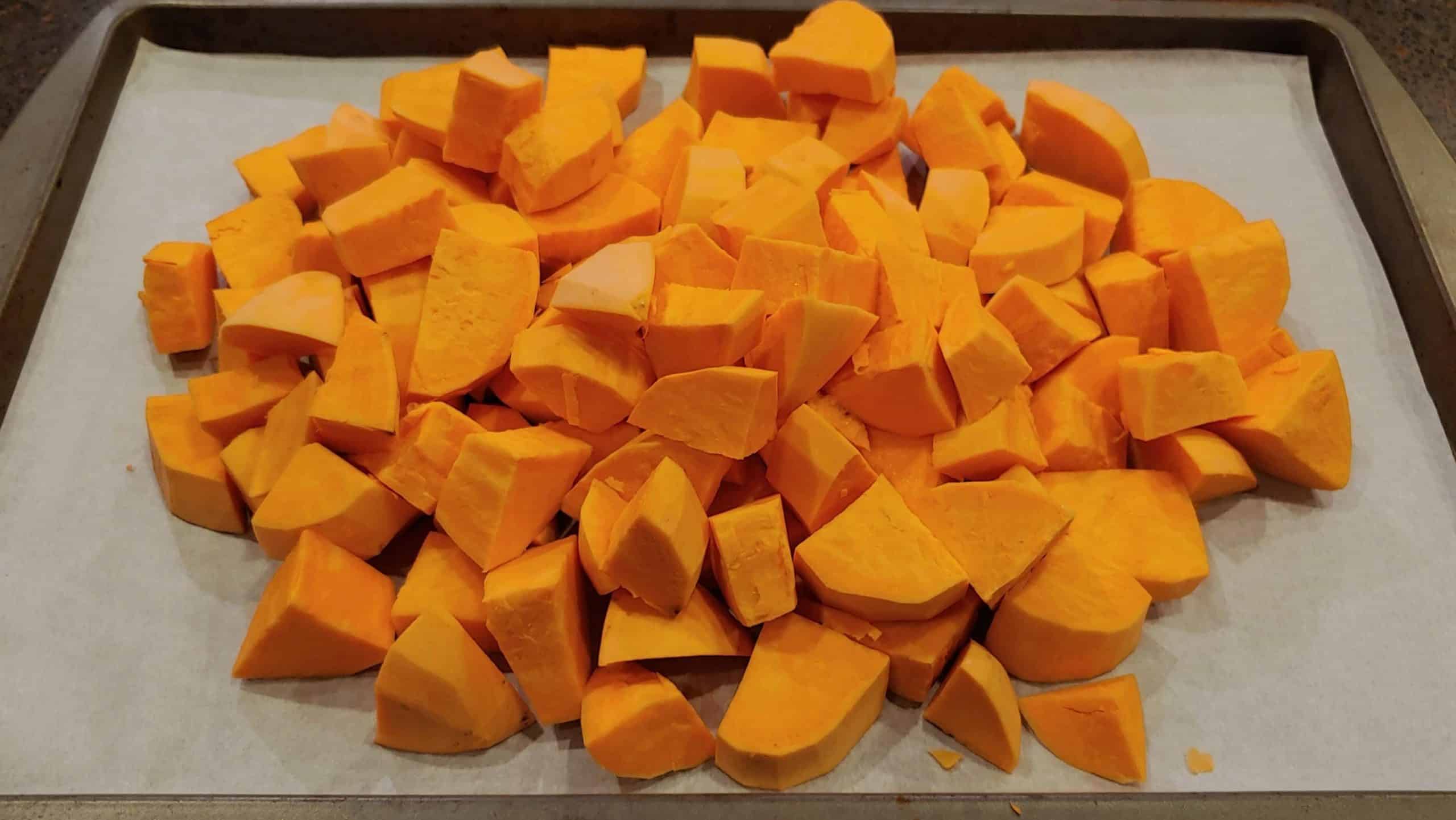Sweet Potatoes Cubed and ready for Ingredients! Sweet Potatoes cut in cubes - Dining in with Danielle