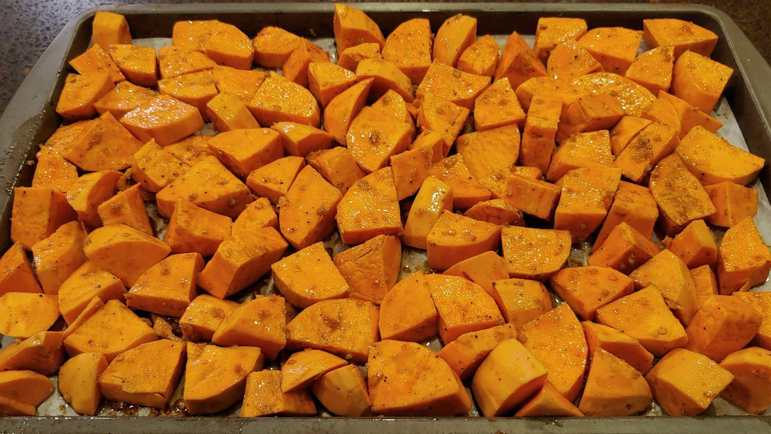 Sweet Potatoes ready for roasting - Dining in with Danielle