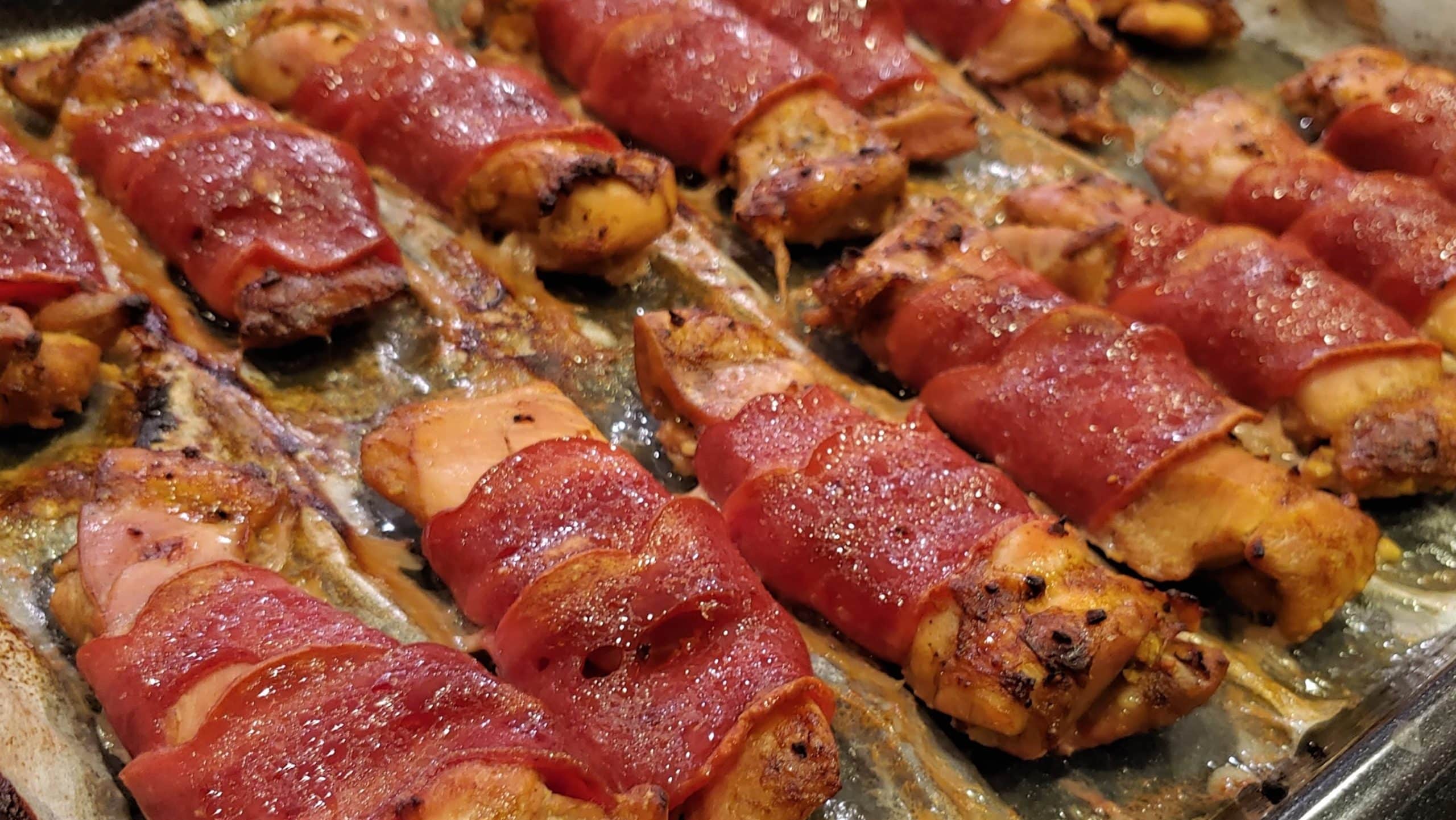 Roasted Bacon Wrapped Boneless Chicken Thighs! Bacon Wrapped chicken - Dining in with Danielle