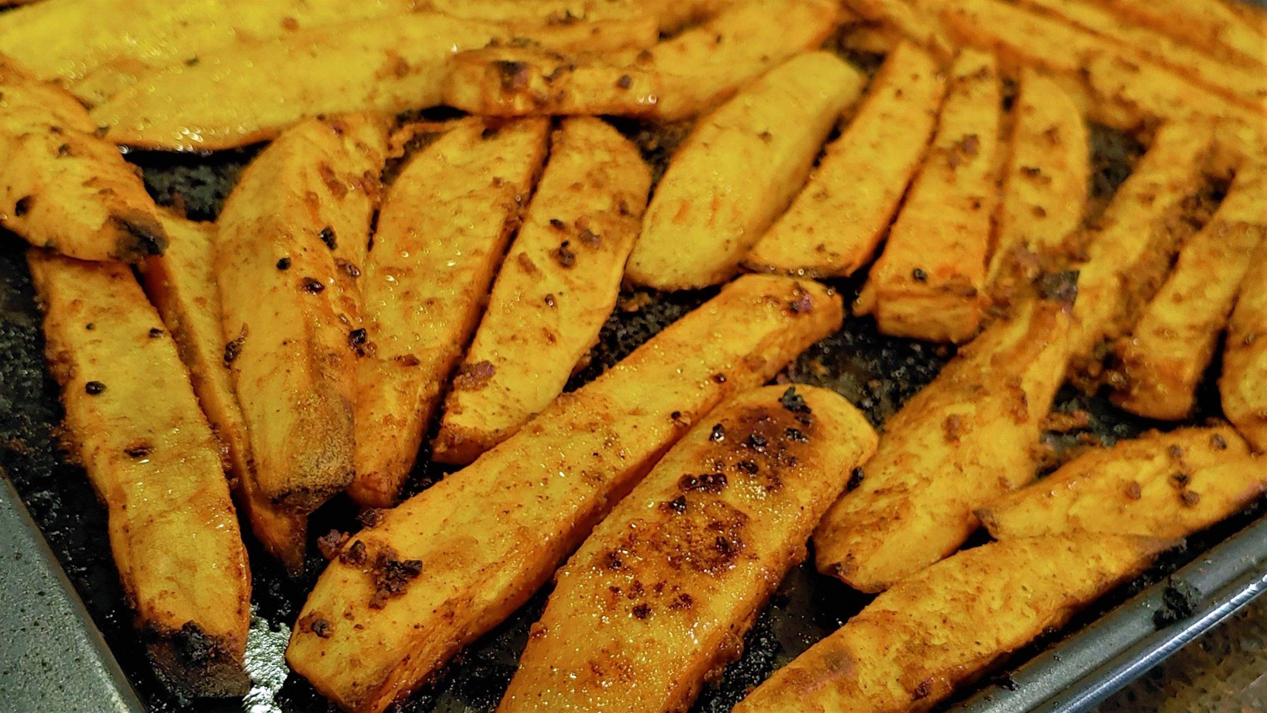 Roasted Sweet Potato Steak Fries Smothered with Tex Mex Seasonings! Sweet Potato Fries - Dining in with Danielle