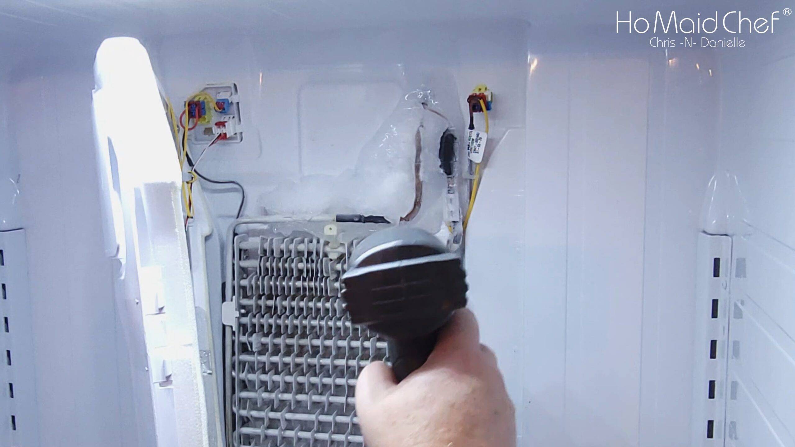 Use Heat Gun To Melt Ice On Frige Evaporator - Chris Does What
